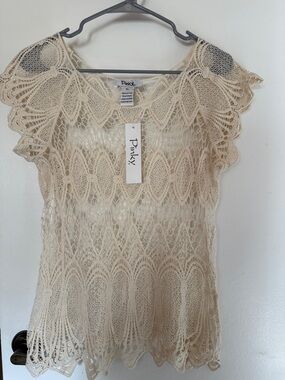 Pinky Beige Crochet Lace Overlay Top